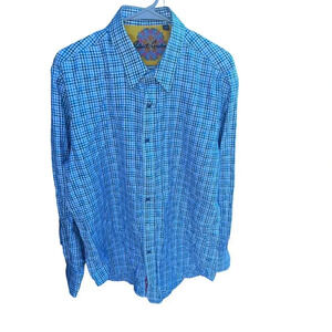 Robert Graham Men's Blue Plaid Pattern Long Sleeves Button Down Shirt Size XL